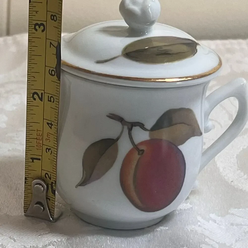 Royal Worchester Evesham Pot De Creme Chocolate Cups W/ Lids Grape Peach Fruits